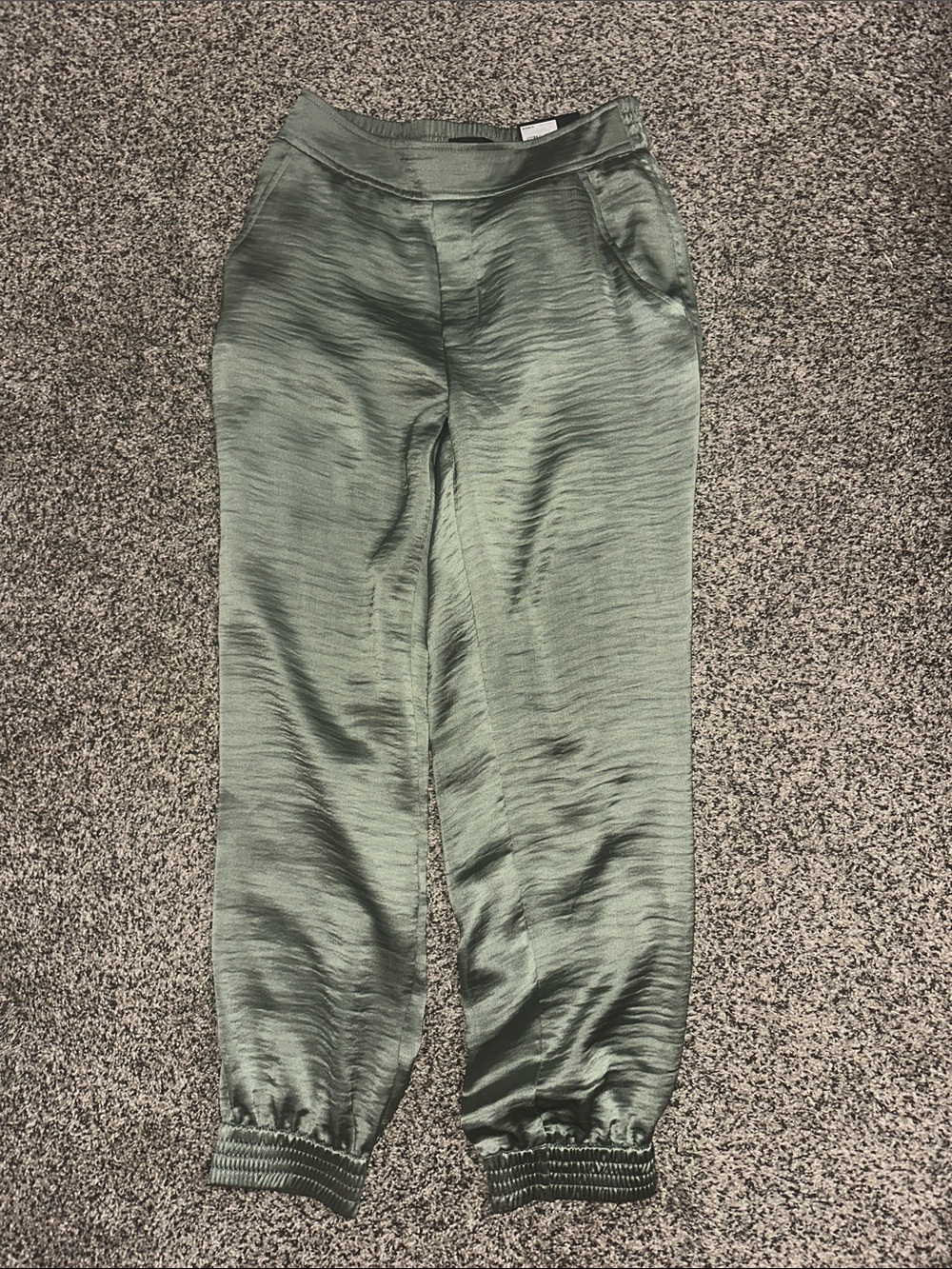 Vera Wang Satin-Effect Jogger Pants in Sage Green
